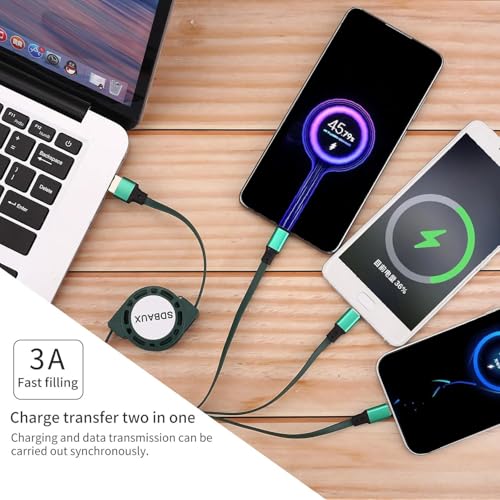 SDBAUX Multi Charging Cable,USB A to 3 in 1 Retractable Mini/Type-C/Micro Port Fast Charger Cord for iPhone 17 16 15 14 13 12 Pro Max,Galaxy S23/S22/S20,Cell Phones Tablets Universal Use (Green) - color: Green