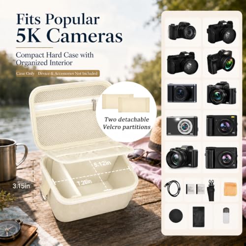Comecase Large Travel 4K Vlogging Camera Case for Duluvulu/for AUREAPI | Outdoor Camera Storage with 2 Divider and Mesh Pocket, for Vloggers and Content Creators, Trip Ready, Off-White - Case Only - color: off-white, size: L