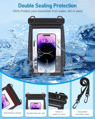 Large Capacity Waterproof Phone Pouch, Floating Dry Bag for iPhone 17 16 13 12 11 Pro Max Galaxy S22 S21 Waterproof Bag Sunscreen Glasses Storage Dry Pouch for Swimming Rafting Boating - color: Black, Extra Large Opening 5.9''