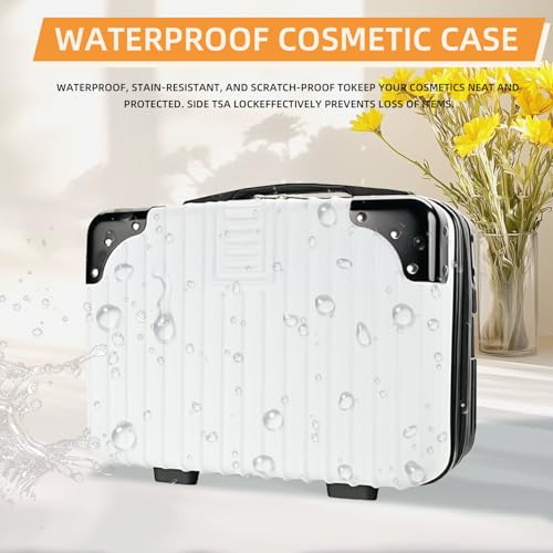 14inch Hard Shell Cosmetic Organizer Travel Train Hand Luggage Small Portable Carrying Suitcase Makeup Case Bag for Women Toiletry - color: BLACK/WHITE