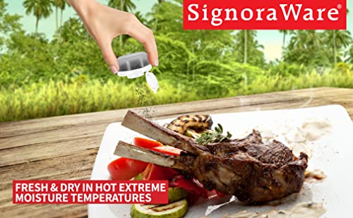 SIGNORAWARE Salt and Pepper Shakers Moisture Proof Set of 2 Small Mini Salt Shaker to go Camping Picnic Outdoors Kitchen Lunch Boxes Travel Spice set Clear with White Covers Plastic Airtight Dispenser - size: Small