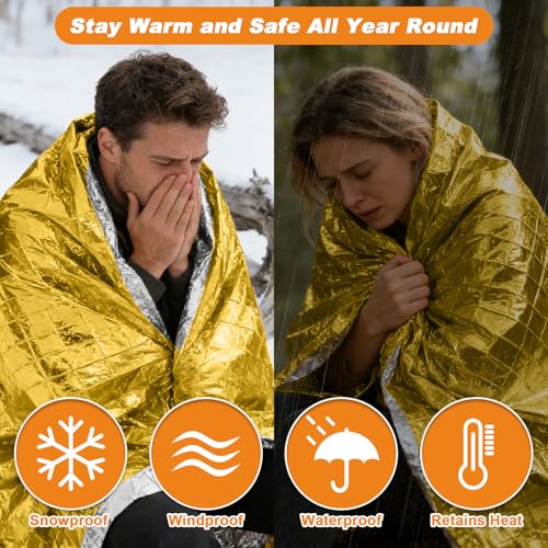 82.6x56in Emergency Blankets Mylar Thermal Blanket Survival Blankets for Heavy Duty Camping Gear,First Aid(4Pack-Gold) - color: 4pack-gold