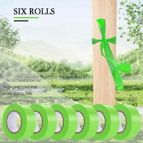 6 Pack Green Flagging Tape, Non-Adhesive Plastic Ribbon Neon Marking Roll - color: Green