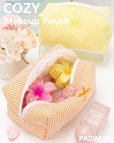 PAZIMIIK Cozy Makeup Bag for Women,Zipper Cosmetic Pouch,Stripe Orange - color: Stripe Orange
