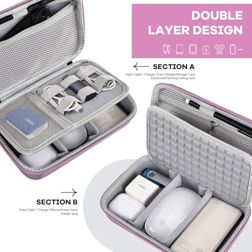 Hard Electronics Organizer Shockproof Carrying Case for MacBook Power Adapter Chargers Cables Power Bank Apple Magic Mouse Apple Pencil USB Flash Disk SD Card Hard Drive Accessories Bag, Purple - color: Purple