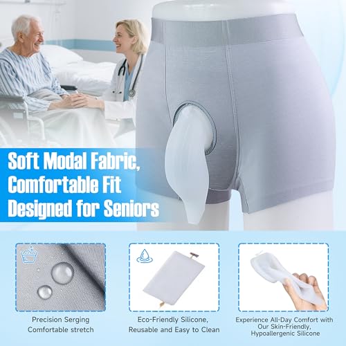 External Catheter for Men, Wearable Kit with 1000mL Urine Bag | 39.4 in silicone tube with two adjustable straps and a separate stabilizer - size: 2X-Large