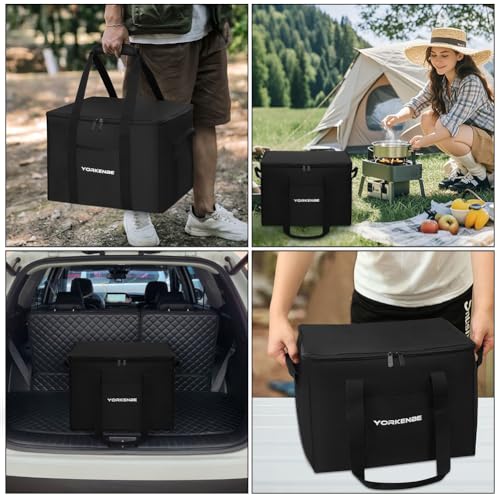35L Camping Organizer, 1680D Heavy Duty Waterproof Camping Storage for Cooking Utensils and Cookware, with Hard Bottom and Zippered Lid for RV, Hiking