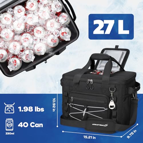Maelstrom 30/40 Can Soft Cooler Bag, Leakproof Insulated Ice Chest | 24h Cold (With Ice), 5-Layer Insulation, Multi-Pockets ,Lightweight,Perfect For Camping, Beach, Hiking, Kayaking, Road Trips - color: 4.Black with lid, size: 40 Can