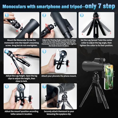 15x55 Monocular Telescope for Adults with Tripod and Phone Adapter - size: 15x55