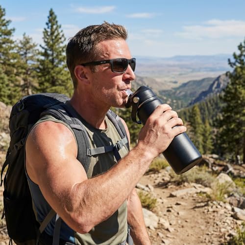 Fijinhom 24oz Insulated Stainless Steel Water Bottle, Wide Mouth Double Wall Vacuum, Silicone Straw, Sweat & Leak Proof, BPA Free Insulated Water Flask for Travel, Keep Cold 24h Hot 12h, Black - color: Black, size: 24 Ounces