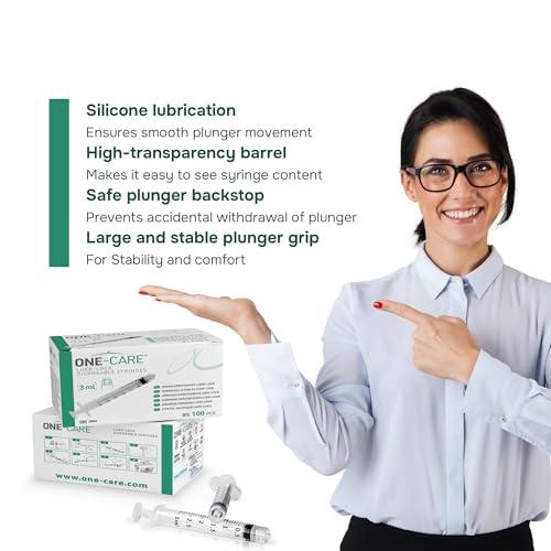 ONE-CARE 3ml (3cc) Luer-Lock Syringes, LDS, Sterile, Blister-Packed, 100/bx | High-Transparency Barrel, Precise Graduation for Accurate Dosing, Silicone-Lubricated Smooth Plunger Movement, Safe Backstop - size: 3ml