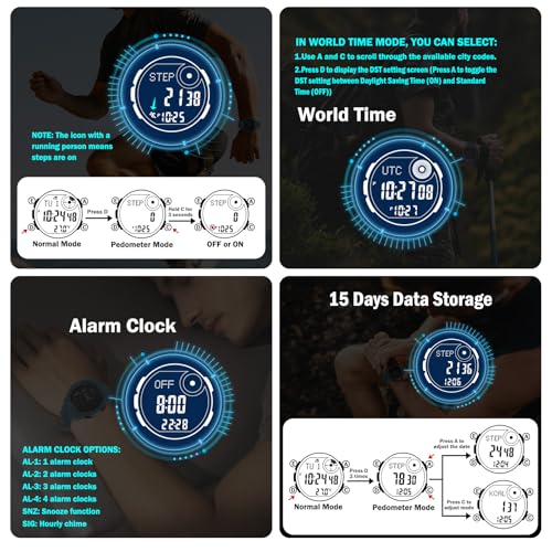 AVTREK Tactical Watch with Compass Pedometer,50M Waterproof-2003 | Digital Altimeter Watch for Outdoor Hiking/Climbing/Walking - color: Blue