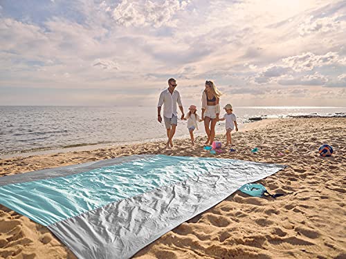 WEKAPO Beach Blanket Sandproof Waterproof, Extra Large Beach Mat, Oversized & Compact Sand Free, Quick Drying Beach Essentials for Vacation, Cruise, Picnic & Camping with Stakes - color: Grey, size: 9x7 FT (1～5 person)