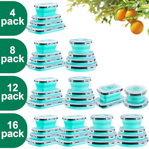 Sudaya 8 Pack Collapsible Food Storage Containers With Lids, Collapsible Storage Containers Sets Silicone Collapsible Bowls For Camping, RV Accessories, Travel Trailer Must