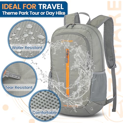 ZOMAKE Lightweight Packable Backpack 25L, Foldable Hiking Daypack - color: Silver Grey, size: 25L