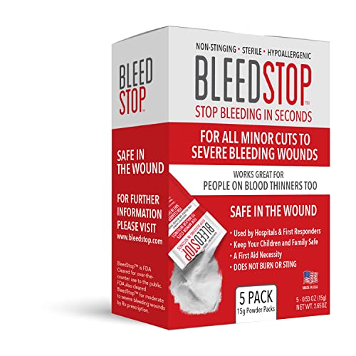 BleedStop™ First Aid Powder for Blood Clotting, Trauma Kit, Blood Thinner Patients, Camping Safety, and Survival Equipment for Moderate to Severe Bleeding Wounds or Nosebleeds 5 Pack 15g - style: 15g (5 Pack)