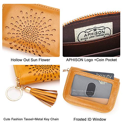 APHISON RFID Credit Card Holder Zipper Card Case Keychain Small Wallet for Women 1927 DARK-YELLOW - color: A-DARK-YELLOW（single zip）