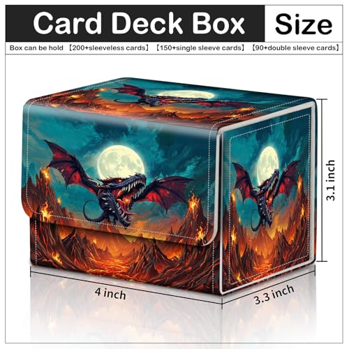 Premium Commander Deck Box,Magnetic Trading Card Storage Case for MTG TCG - Fits 100+ Single-Sleeved Cards,Dragon Flies Fire Mountain - color: Dragon Flies Fire Mountain