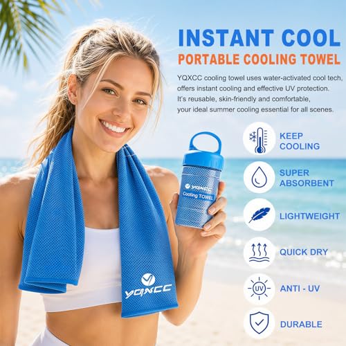 YQXCC 2 Pack Cooling Towels (47"x12"), Ice Cool Towel for Neck & Face | Cooling Neck Wraps, Soft Breathable Microfiber Chilly Towel for Yoga, Golf, Gym, Running, Camping & Hot Weather - color: Light Blue+dark Gray
