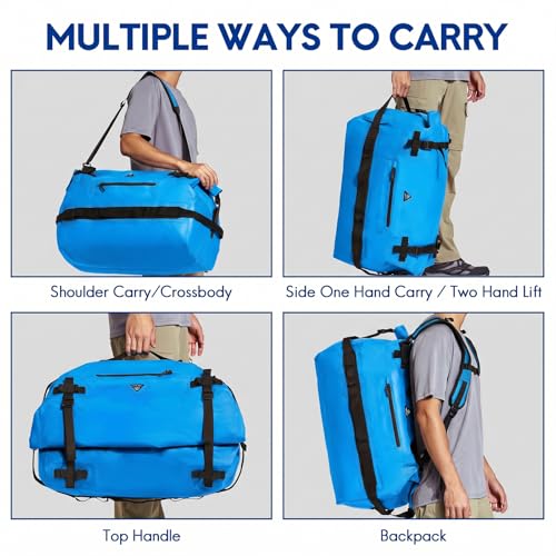 Haimont IPX7 Waterproof Roll-Top Dry Duffel Backpack | 60L/90L Sizes, 500D Tarpaulin, Welded Seams, Mesh Pockets, Boating & Kayaking - color: Blue, size: 60L