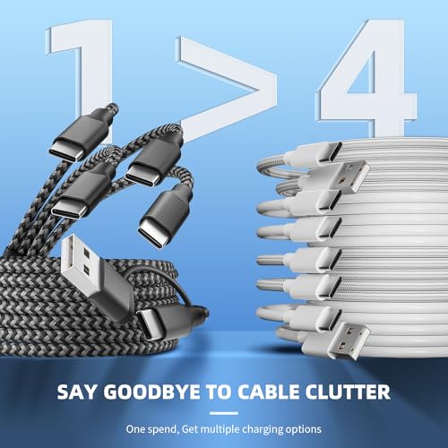 MPATIBY USB C Splitter Multi Charging Cable,USB A/C to USB C Charging Cord | 5FT 4 in 2 Multi Charger Cord with 4 Type-C Connectors Compatible with iP16/15/Cell Phones Tablets, Ideal for Travel, Cruises - color: Black+grey, size: 1Pack5FT