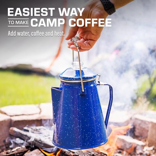 COLETTI Classic Enamel Set Coffee Percolator & Mugs — The Most Nostalgic Camping Coffee Pot, Now Modernized [Blue Enamel, 12 Cup Percolator Coffee Pot & Set of 4 Mugs] - color: Blue