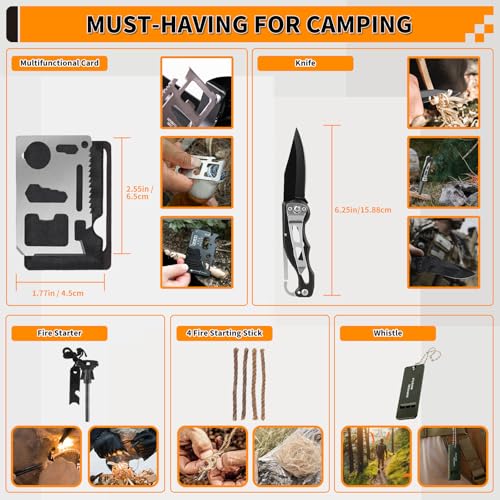 Survival Kit, Gifts for Men Women Teen Boys, 252 pcs Survival Gear and Equipment Mini First Aid Kit for Car Home, Emergency Kit with Molle System for Earthquake, Outdoor Adventure, Car Travel - style: 252pcs-black