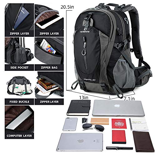 FENGDONG 40L Waterproof Lightweight Outdoor Daypack Hiking,Camping,Travel Backpack for Men Women Black - color: A2-black