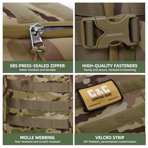 Timeet Tactical Backpack for Men, 20 Inch Camouflage 45L Large Capacity, U-Shaped Wide Opening Molle Military Hiking 3 Day Assault Pack, Water Resistant - color: Camouflage