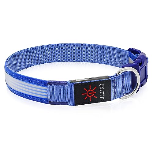 YFbrite Light up Dog Collar, USB Rechargeable LED Puppy Collar Super Bright Adjustable Glowing Dog Lights for Night Walking (Design-2- Blue, Small) - color: Version 2.0-- Blue, size: Small