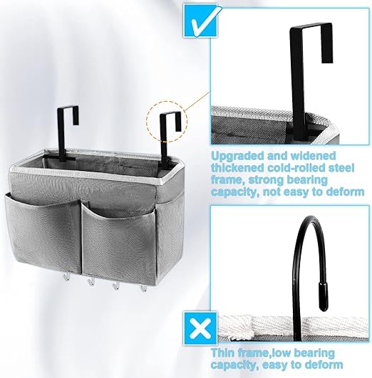 Bedside Caddy Organizer 5 Pockets 4 Hooks Bunk Bed 2Pack Grey - color: 2Pack Grey