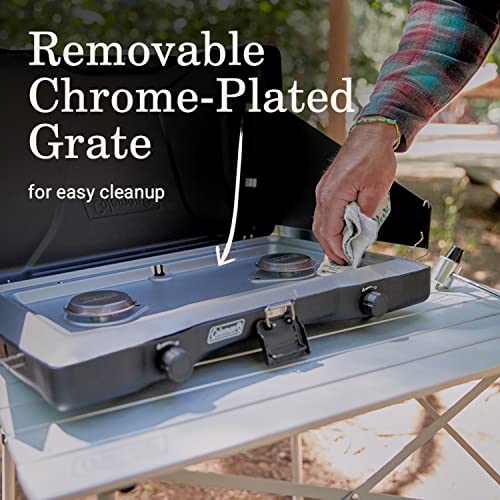 Coleman Triton 2-Burner Propane Stove, Portable Camping Cooktop with 2 Adjustable Burners & Wind Guards, 22,000 BTUs of Power for Camping, Tailgating, Grilling, BBQ, & More - color: Matte Black