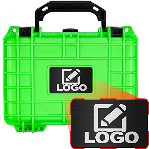 Eylar Protective Gear and Camera Hard Case with Custom Logo Engraved Plate, Water & Shock Proof w/Foam TSA Approved 8.12 inch 6.56 inch 3.56 inch (Neon Green) - color: Neon Green