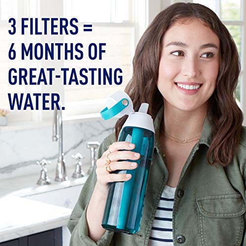 Brita Water Filter Replacements for Water Bottles (3 Count) and Brita Insulated Filtered Water Bottle with Straw (20 Ounce, Rose)