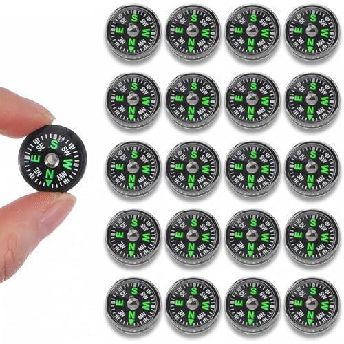 20 Pcs Mini Button Compass Hard Shell, Liquid Filled Button Compass for Hiking Survival Watch Band Paracord Camping Outdoor Activities Accessory Gear 3/4 Inch (20mm)