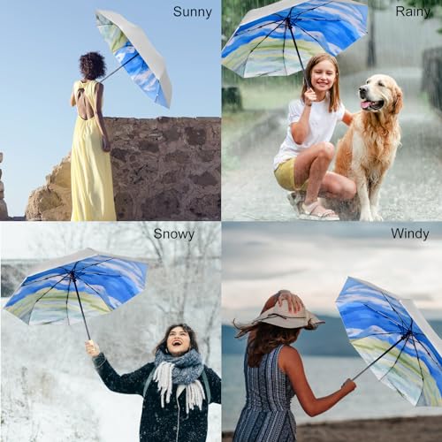 Cuby UV Sun Umbrella Compact Folding Travel Umbrella Auto Open and Close for Windproof, Rainproof & 99.9% UV Protection Parasol with Silver Anti-UV Coating - color: Blue sky