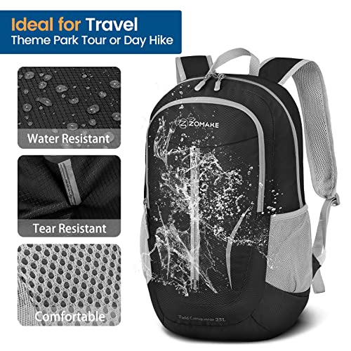 ZOMAKE Lightweight Packable Backpack 25L, Foldable Hiking Daypack - color: Black a, size: 25L