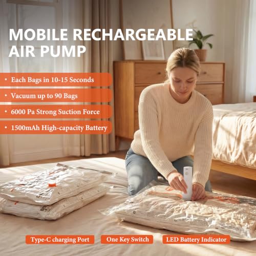 18 Pcs Vacuum Bags for Travel with Rechargeable Air Pump,Space Saver Bags - size: 18 Combo Size (Orange)