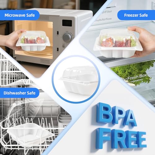 YANGRUI 55-Pack 17 oz Clear Hinged Snack Container, Shrink-Wrapped No Wash | Anti-Fog Crystal Lid, Leakproof BPA-Free PP Box, Microwave Safe for Fruit Cup, Candy, Mini Desserts, Sides & Leftovers