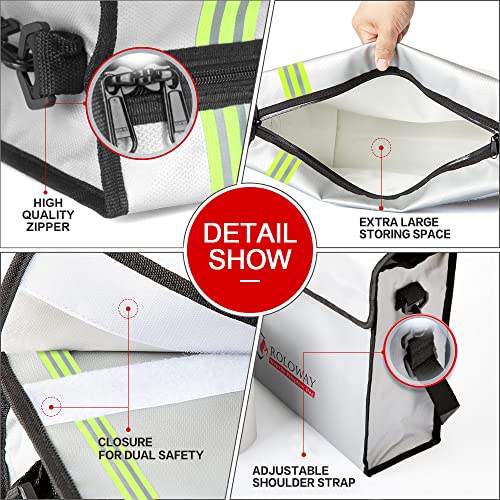 ROLOWAY Large (15 x 12 x 5 inches) Fireproof Bag with Reflective Strip, Water Resistant Fireproof Document Bag Safe for Money, Documents and Valuables Storage - size: Large + Small, style: Silver With Reflective Strip