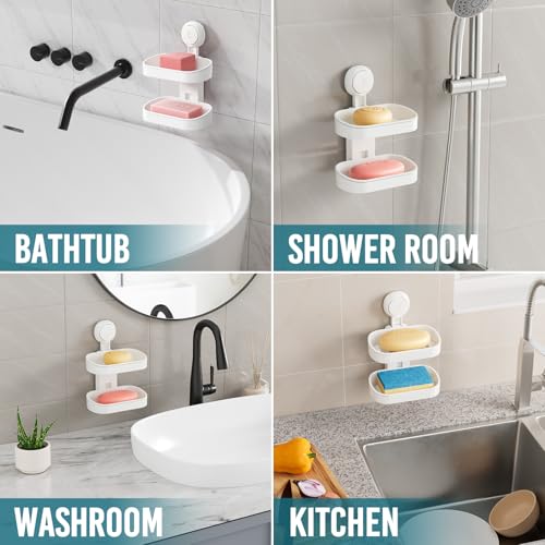 TAILI Double Layer Soap Dish Suction Cup Soap Holder, Strong Sponge Holder for Shower, Bathroom, Tub and Kitchen Sink, Drill-Free, Removable (Pack of 2) - color: White, size: 5.8" * 3.7" 2 Tier (Pack of 2)