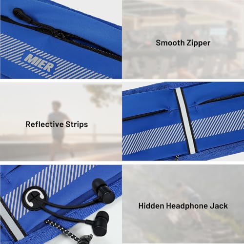 MIER Running Belt for Women & Men, Fanny Pack with Marathon Bib Clip, Navy - color: Navy