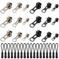 36 PCS Universal Zipper Repair Kit - 3 Size Double-Sided Zipper Sliders with Zippers Pull, Black & Silver Zippers Fix Repair Replacement Kit for Backpack, Jackets, Coats, Tents, Luggage, Bags
