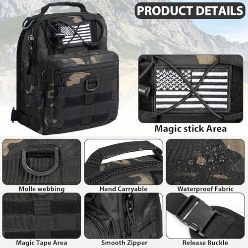GMAK Tactical Sling Bag for Men, Tactical Camo Shoulder Bag Military Bags - color: Black Camo