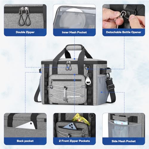 Maelstrom 30/40 Can Soft Cooler Bag, Leakproof Insulated Ice Chest | 24h Cold (With Ice), 5-Layer Insulation, Multi-Pockets ,Lightweight,Perfect For Camping, Beach, Hiking, Kayaking, Road Trips - color: 2.Gray, size: 30 Can