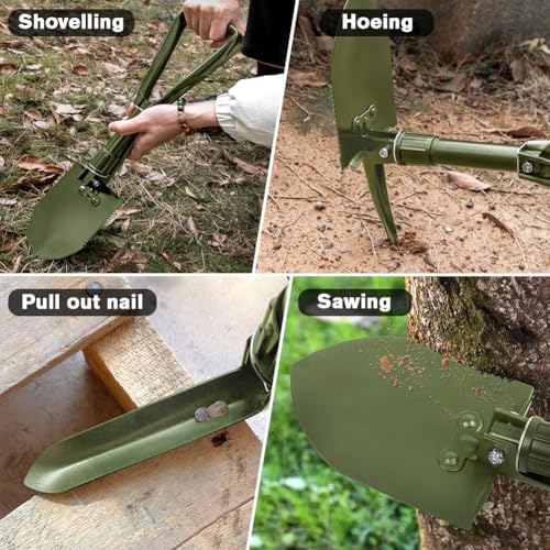 Folding Camping Shovel, 18.5" Lightweight High Carbon Steel Tool - color: Olive, size: 18.5'' Medium