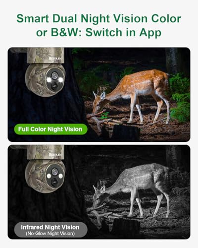 4G LTE Cellular Trail Camera with SIM, Solar, 2K 360° PTZ, No WiFi | Live View, Color Night Vision, Motion Detection, Camouflage, Hunting, Wildlife, Remote App View, Solar Powered, Waterproof