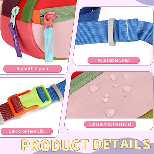 Retro Fanny Pack for Women Men Hiking Waist Packs 2 Pockets Color-blocking Belt Bags for Festival 80s 90s Theme Party Running Traveling (Purple) - color: Purple