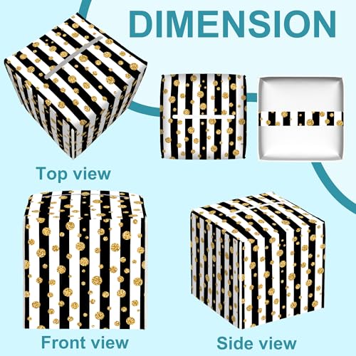 Gold Polka Dot Leather Tissue Holder,Black and White Stripes Square Tissue Box Cover,Modern Decorative Facial Tissue Cube Paper Cover for Car Bedroom Nightstand Vanity Desk Office,5.2" x 5.2" x 5.2" - color: Gold Polka Dot