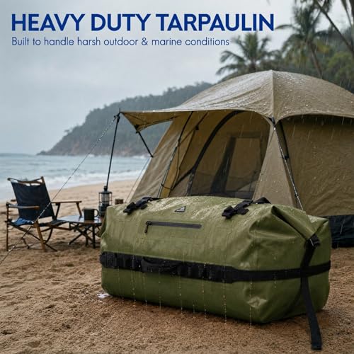 Haimont IPX7 Waterproof Roll-Top Dry Duffel Backpack | 60L/90L Sizes, 500D Tarpaulin, Welded Seams, Mesh Pockets, Boating & Kayaking - color: Army Green, size: 90L